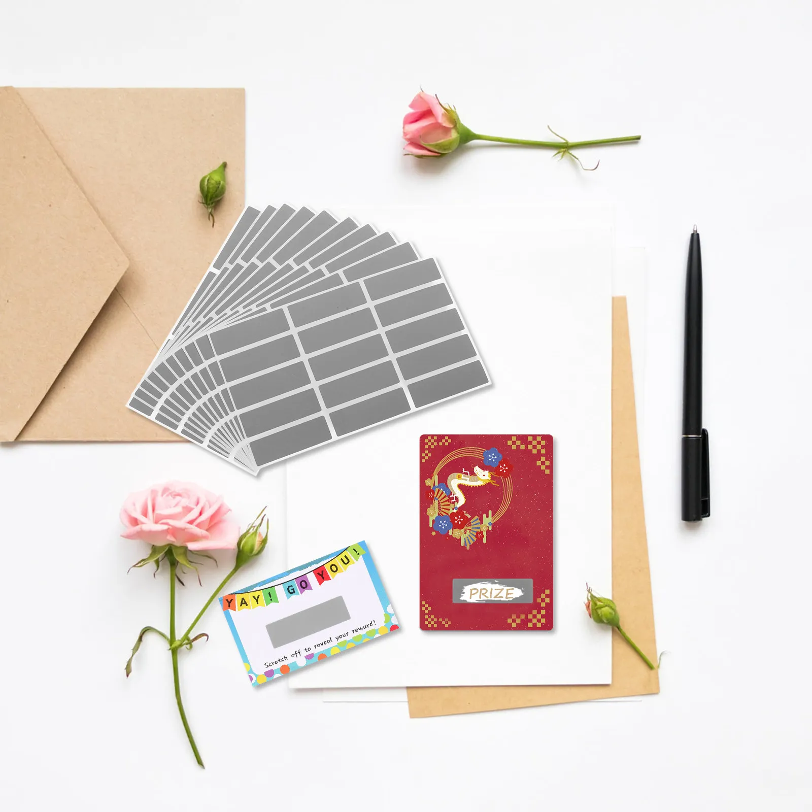 

150Pcs Scratch Off Stickers Rectangle Self Adhesive Labels for DIY Reward Cards Raffle Tickets Wedding Baby Shower Games