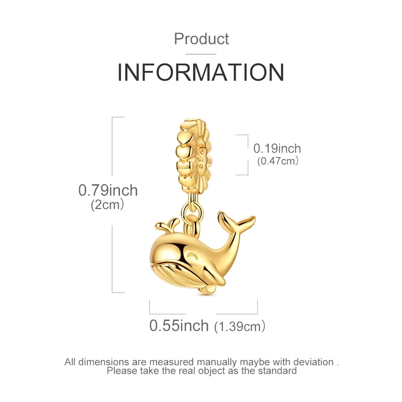 Charms Beads Gold Plated Cute Whale Ocean Dangle Plata Fit Original 925 Charms Bracelet Beads Joy Jewelry Gifts for Women