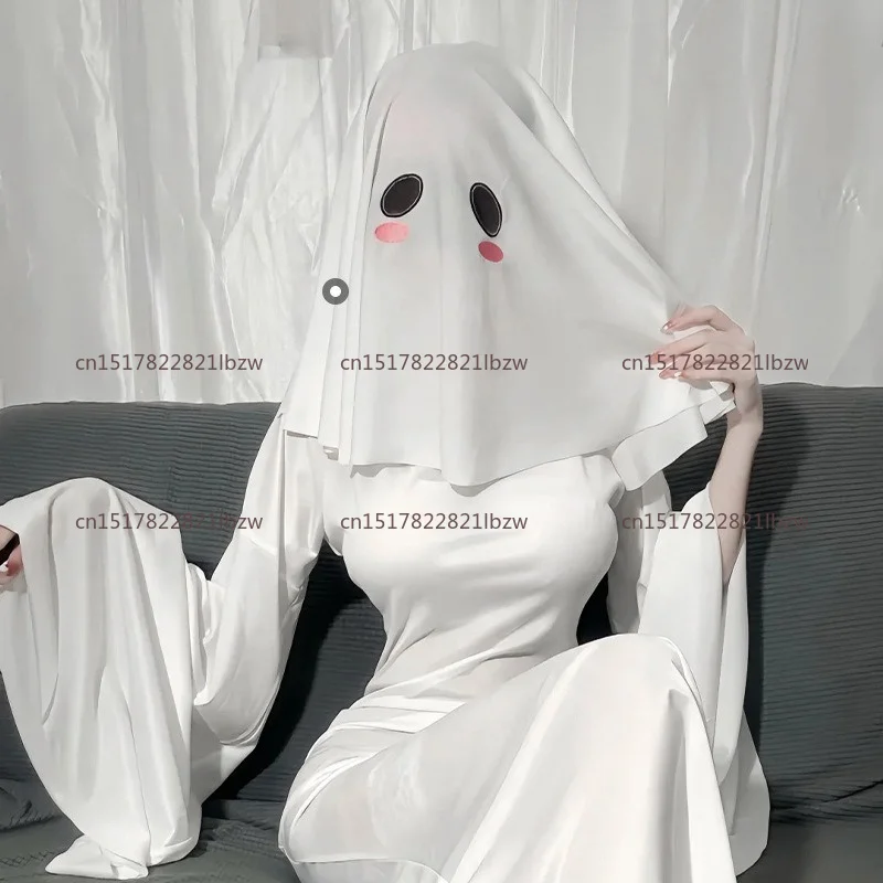 Ghost girl cos halloween drag cosplay haunted house party props  hood mask headscarf