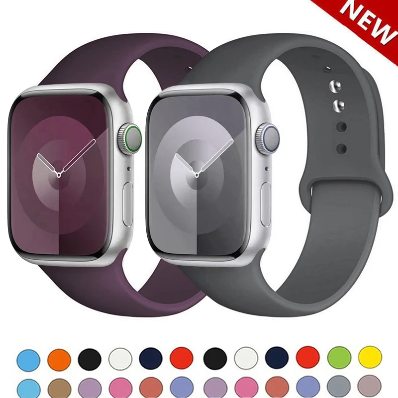 สายซิลิโคนแท้สำหรับ Apple Watch ขนาด 44 มม. 38-40 42-46 41-45 46 มม. 49 มม. สายรัดข้อมือ iwatch ซีรีส์ 10 9 7 4 5 6 8 SE Ultra 2 3