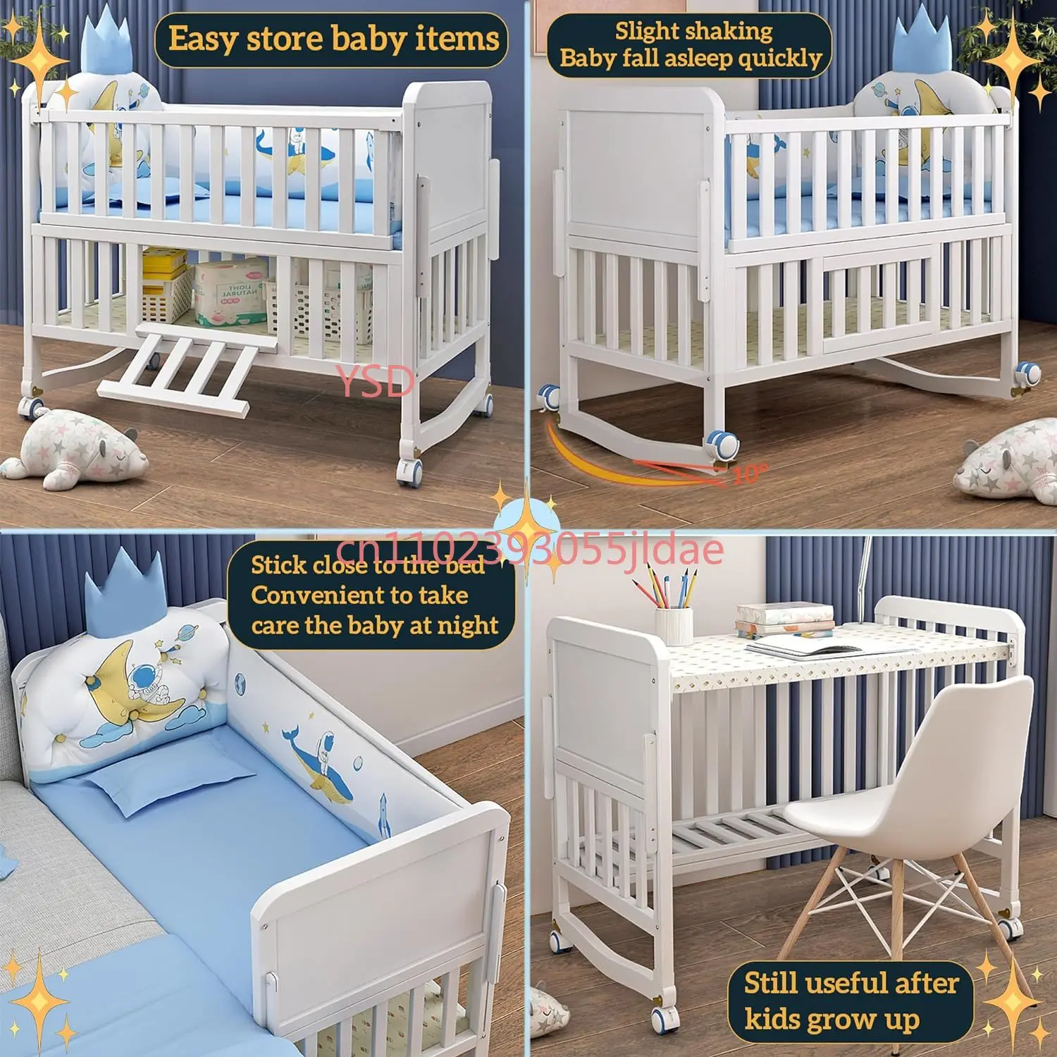 New Best Sale 6-in-1 Adjustable Height Cot Bed - Baby Crib with Palm Mattress & Complete Bedding Set
