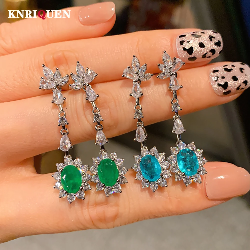 2022 New Trend 8*12mm Paraiba Tourmaline Emerald Ruby Drop Dangle Earrings for Women Charms Party Fine Jewelry Gift Accessories