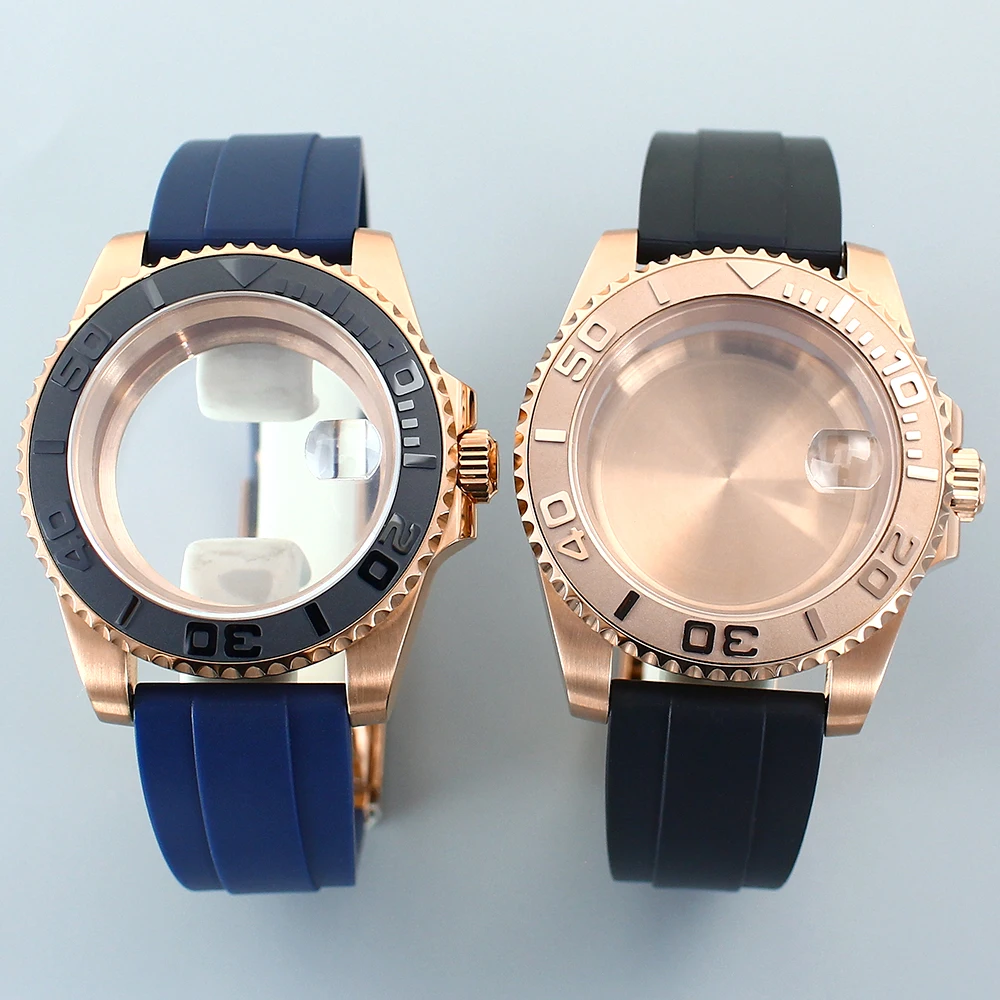 NH35 40mm Watch Cases Rubber bands Sapphire Crystal For NH35 NH36 NH34 NH38 8215 Yacht 2824 PT5000 Movement Fashion Waterproof