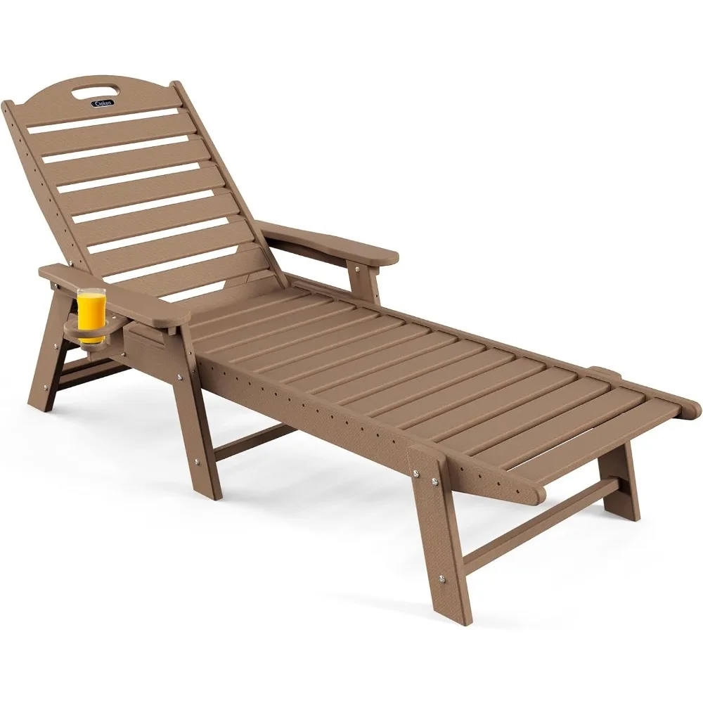 

Chaise Lounge Outdoor with 6-Position,Oversized Patio Lounge Chairs with Cup Holder in HDPE, Lounge Chair for Outside Beach Pool