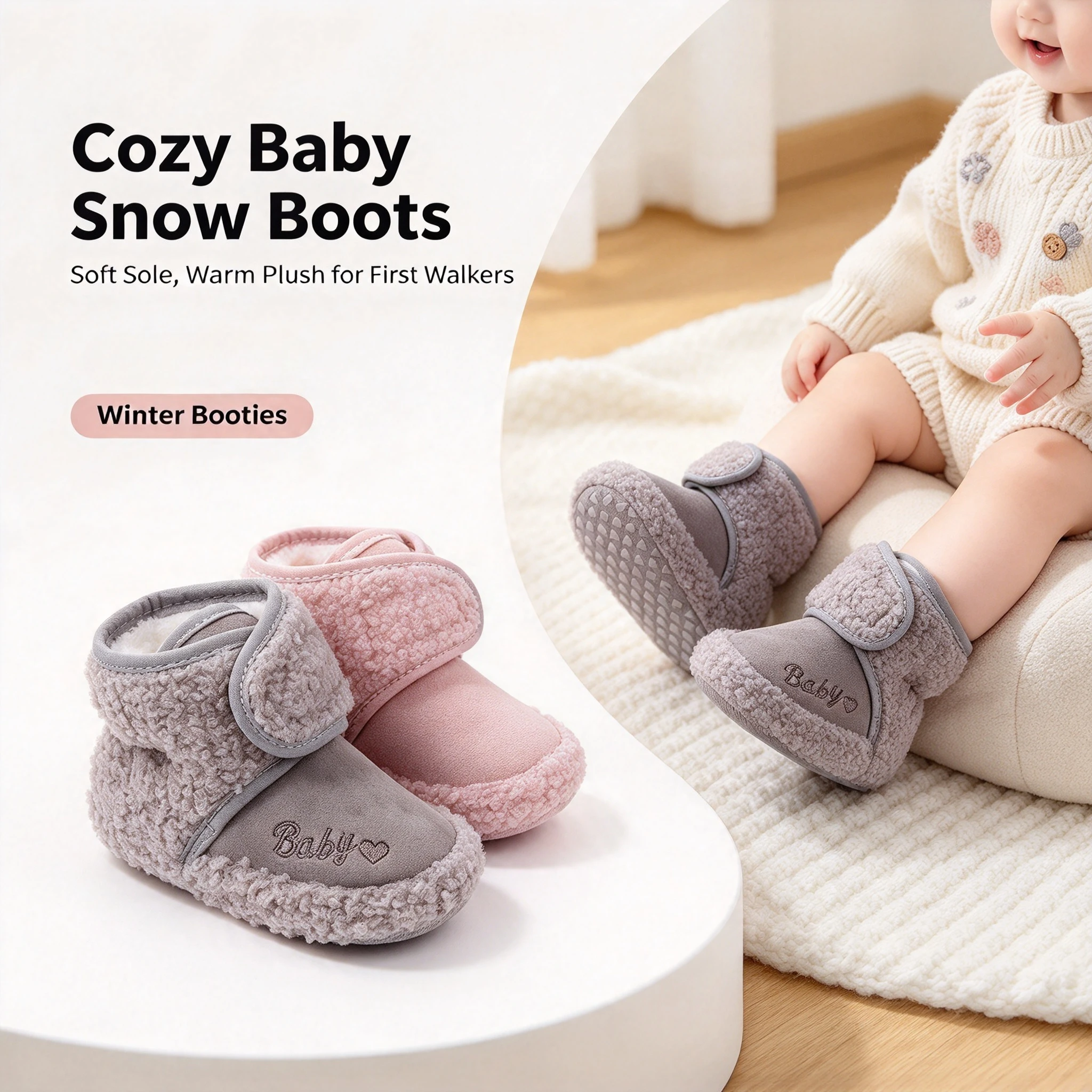 Plush Warm Lined 0-14 Months Baby Snow Boots Non-slip Soft Sole First Walkers Cotton Shoes for Infant Boy Girl Winter Booties