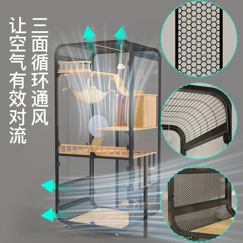 Cat villa solid wood panoramic glass, luxury large space cabinet cage, can put smart toilet three-story nest house home