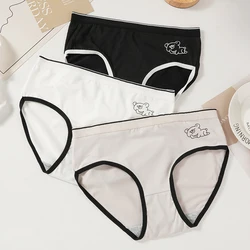 Women's Cotton Sexy Panties Crotch Mid Waist Seamless Underwear Solid Color Girls Comfortable Cute Bears Underpants Lingerie