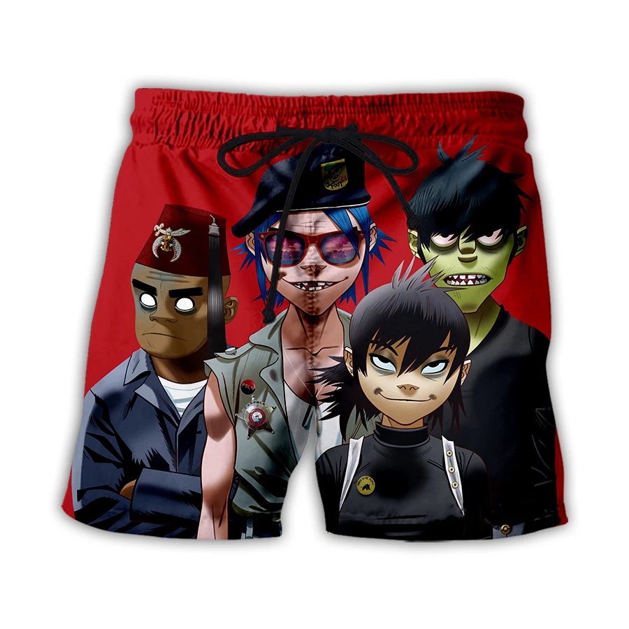 Calções de praia Gorillaz Rock Band para homens e mulheres, impressão 3D, Hip Hop, grandes dimensões, prancheta de surf, calças esportivas, maiôs, roupas infantis