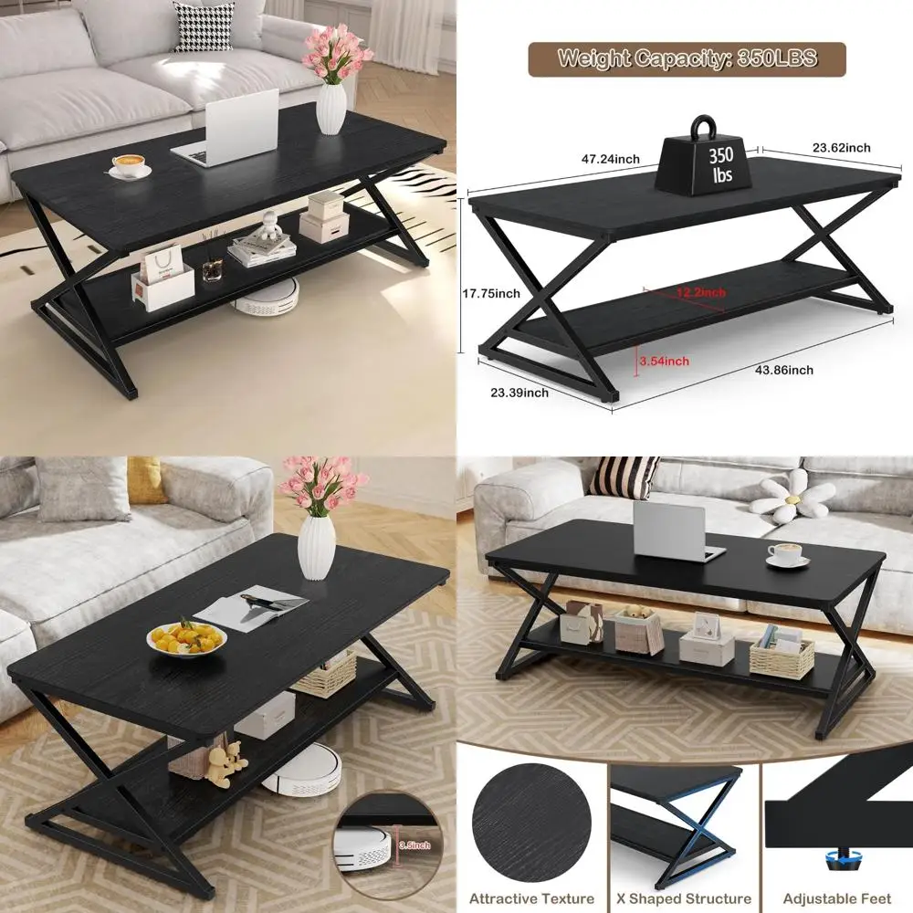 Modern Minimalist Round Corner Coffee Table with Storage Shelf, Wood and Metal Living Room Center Table, Industrial Style