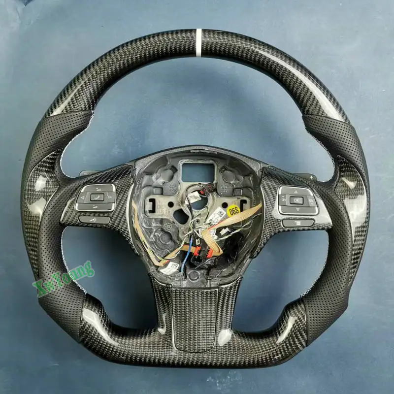 For VW Volkswagen Touareg (With Paddle Shifters Holes With Heated No Vibration) 100% Real Carbon Fiber Steering Wheel