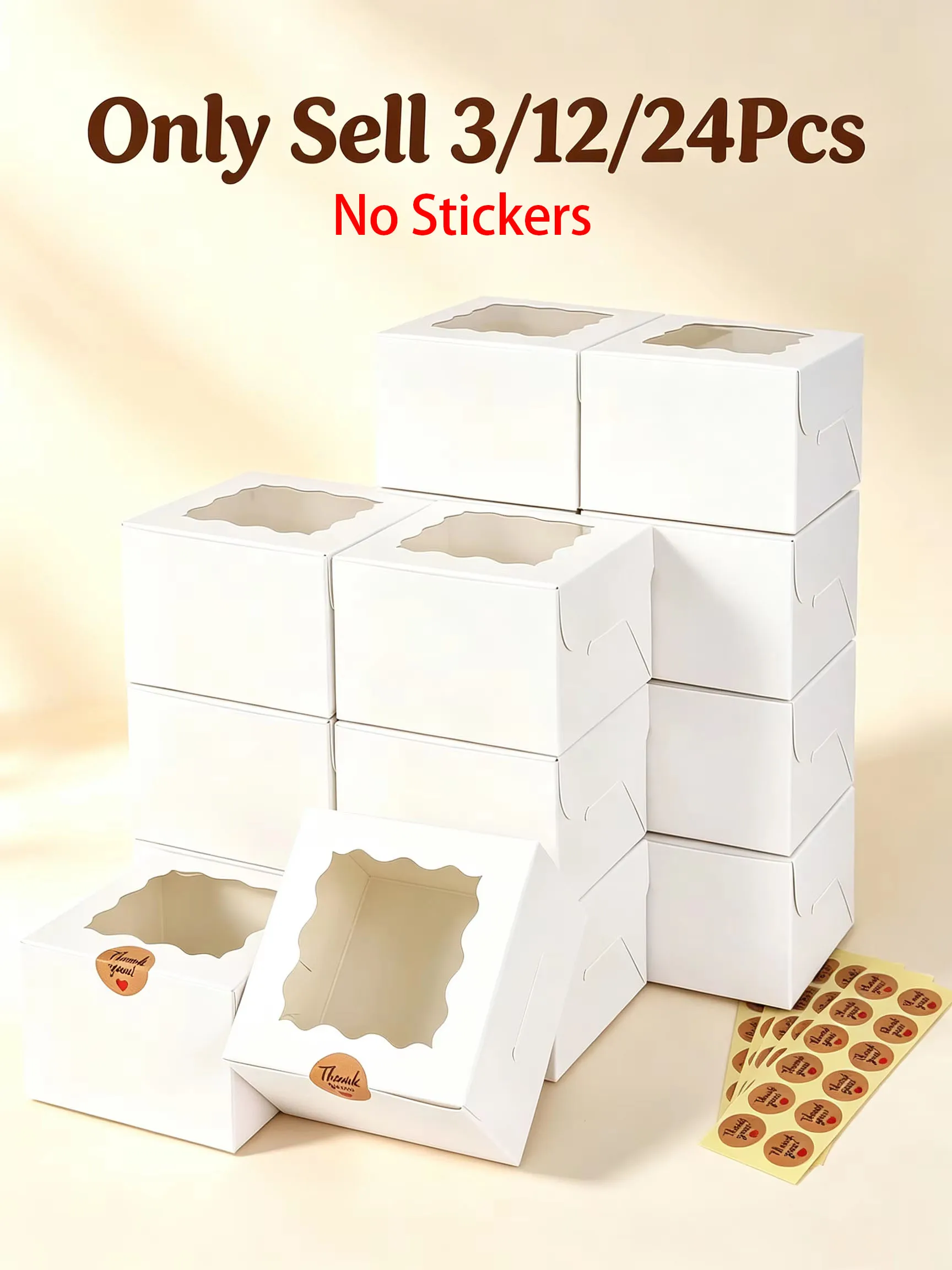 Bulk Pack of 24/12/3 White Window Cookie Boxes 4x4x2.5 Inches Perfect for Small Biscuits Pastries Desserts Chocolates Strawberri