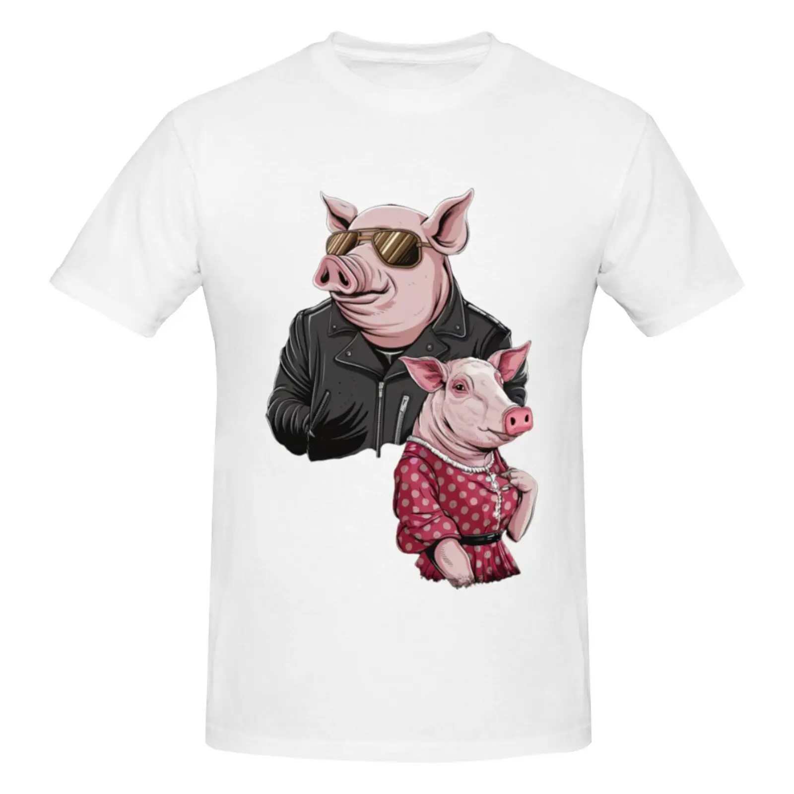 Fashion cartoon pig father and daughter pattern men's short-sved T-shirt