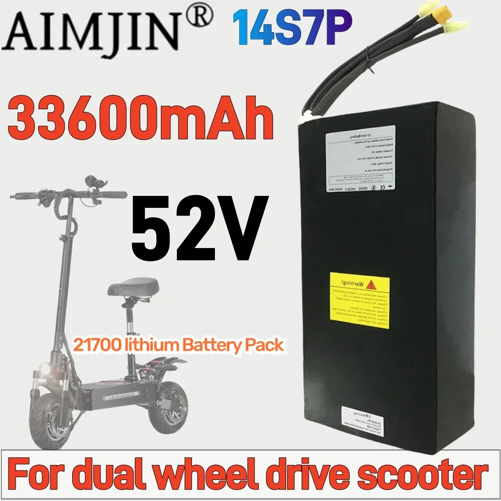 100% High Quality  52V 33600mAh 21700 Lithium Battery Pack 14S7P High capacity Suitable For Dual Drive Scooter Battery