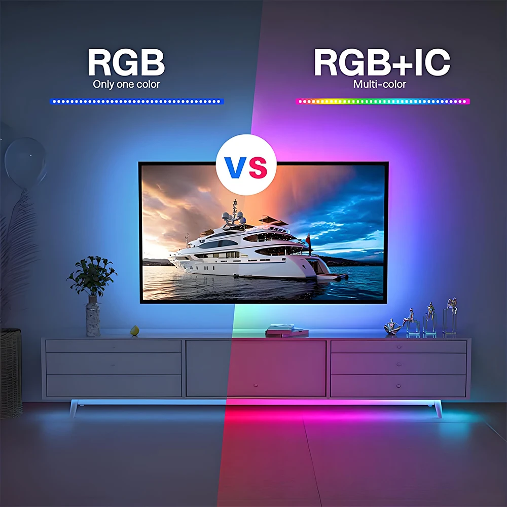 1-20M LED Strip Lights WS2812B RGBIC Music Sync Remote APP Control 5V USB Flexible Ribbon for Bedroom Party TV Backlight Decor