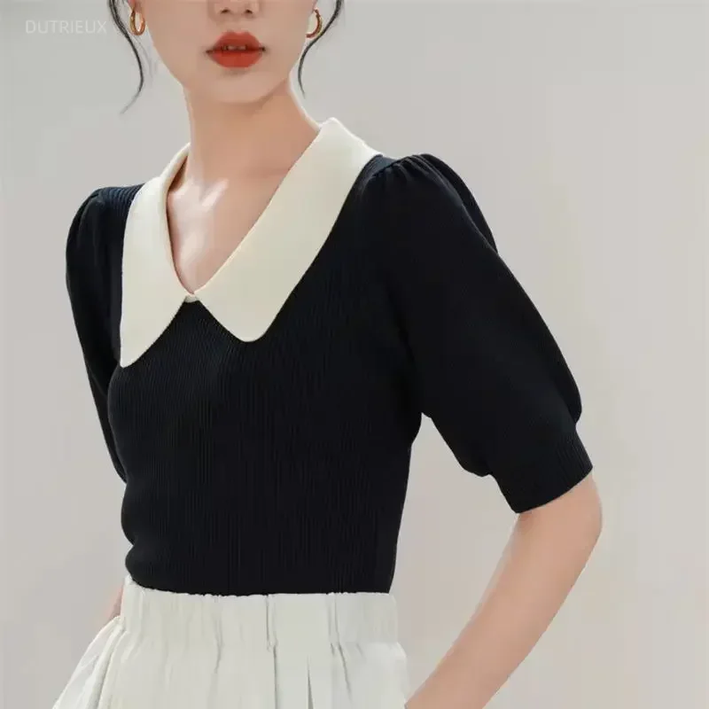 2026 Shirts For Women Ice Silk Short Sleeve Black Tshirt Bubble Knitted Top Wild Slim Crop Ropa Mujer Y2k White Tee