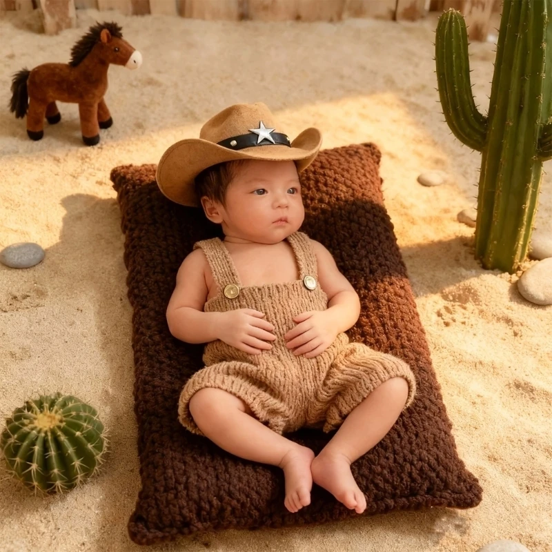 Western Themed Newborn Photography Outfit with Hat for Infants Simple to Put On and Take Off for Cherished Memory 425F