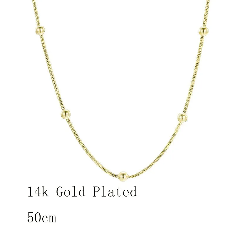 XP Jewelry --( 45 50 cm x 3 mm) Fashion Small Snake Joint Beads Chain Necklace For Women 24k / 14k  Gold Plated Fashion Jewelry