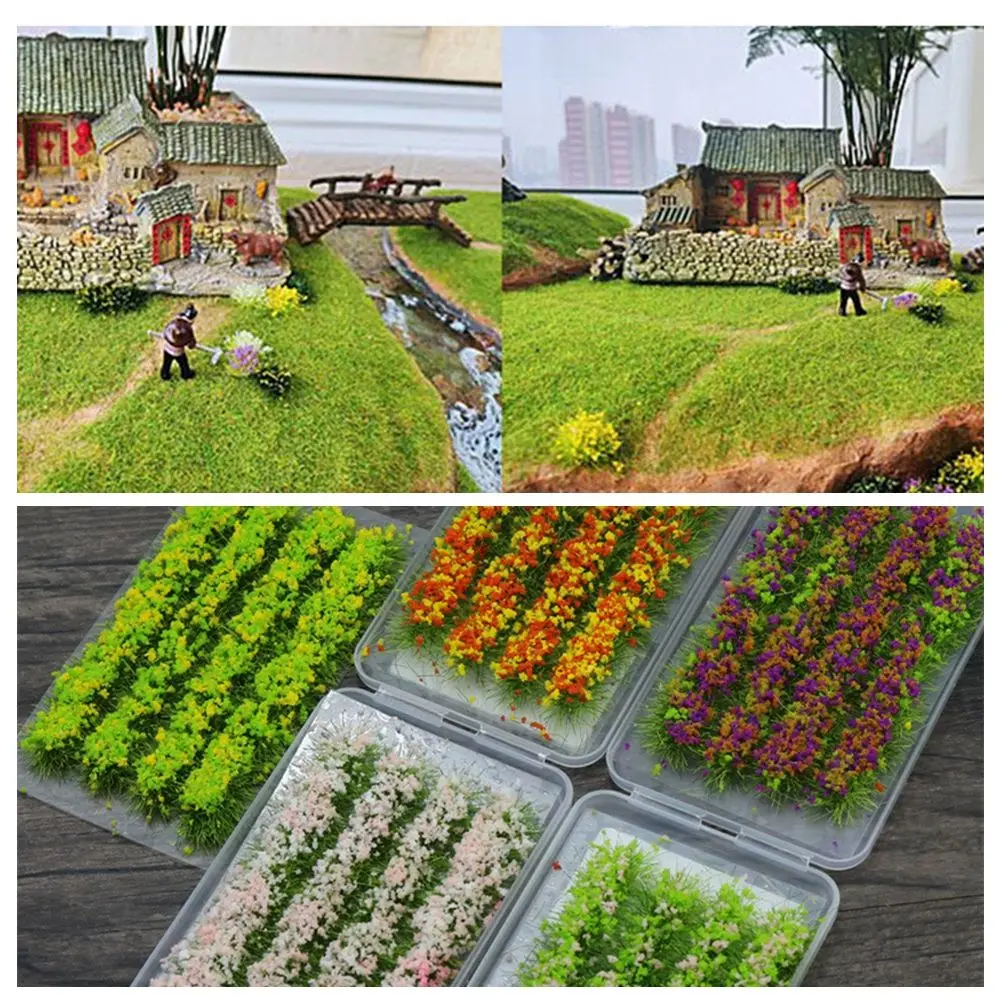 4pcs Vegetation Flowers Grass Scenery Train Landscape Flower Cluster DIY Miniature Colorful Flower Strips Static Grass Tufts