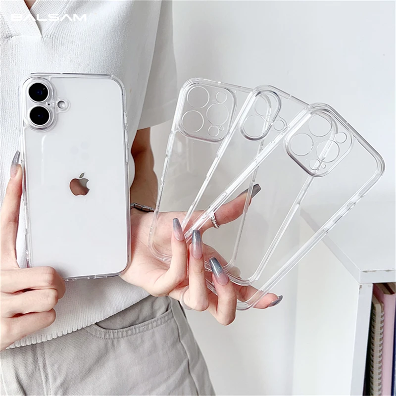 Transparent Shockproof Acrylic Case For iPhone 16 15 14 13 12 11 Pro XS Max X XR 7 8 16 Plus SE Silicone Bumper Clear Hard Cover