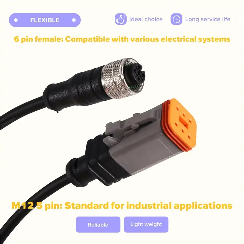 CYL-DT06-6S 6Pin Female Plug Waterproof Connector Cable Transfer For M12 A Code 5Pin Female Vehicle Mod For Car Wiring Harness