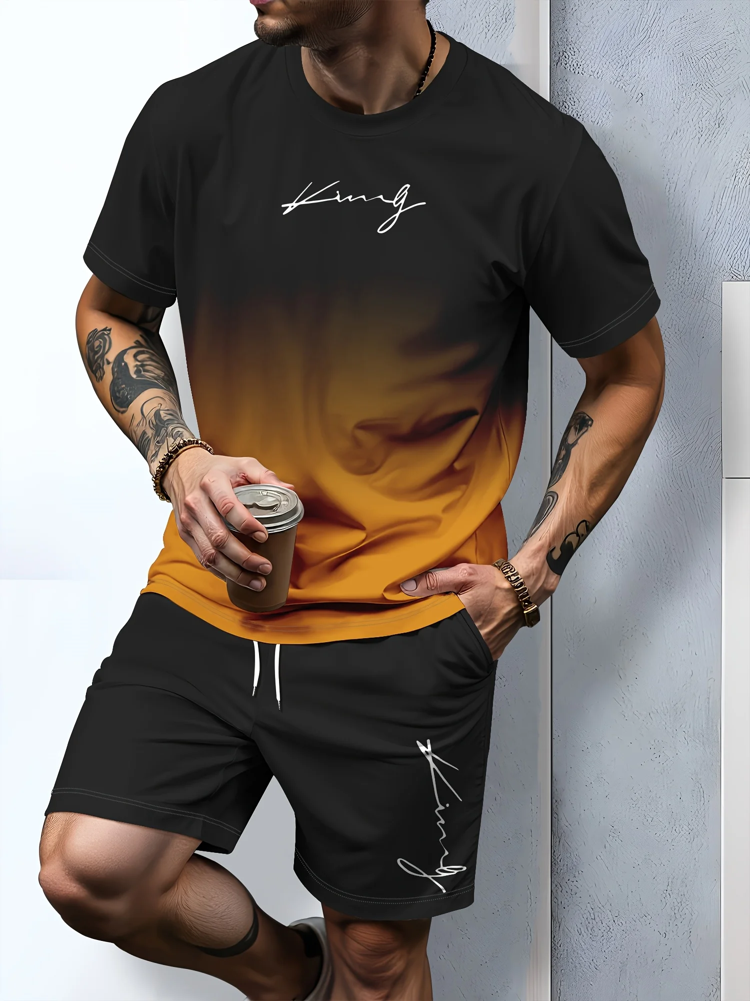 Round Neck Casual and Comfortable T-shirt Round Neck T-shirt and Shorts Polyester Men's Casual Sports Suit 3D Printed T-shirt