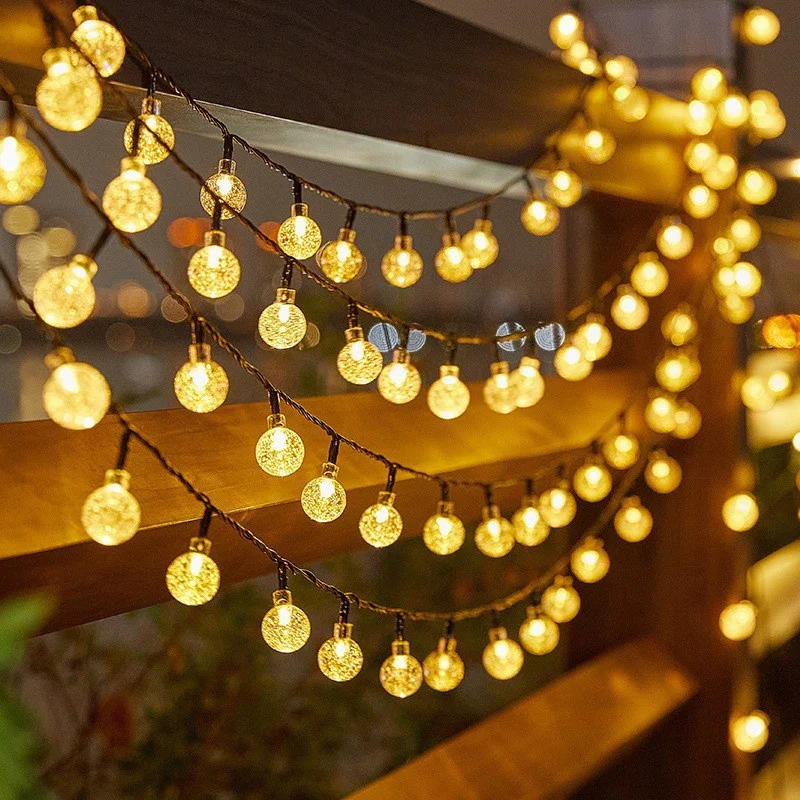 Solar Crystal Globe 8 Modes String Lights LED Solar Outdoor Light Fairy Light Christmas Garland for Garden Wedding Party Decor