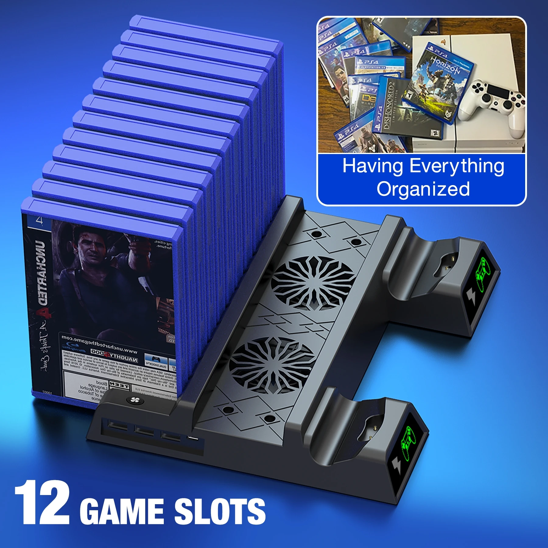 Вертикальная подставка для PS4/PS4 Slim/PS4 Pro, охлаждающий вентилятор, зарядное устройство для двух контроллеров, док-станция для зарядки консоли для Playstation 4, ps4 аксессуары