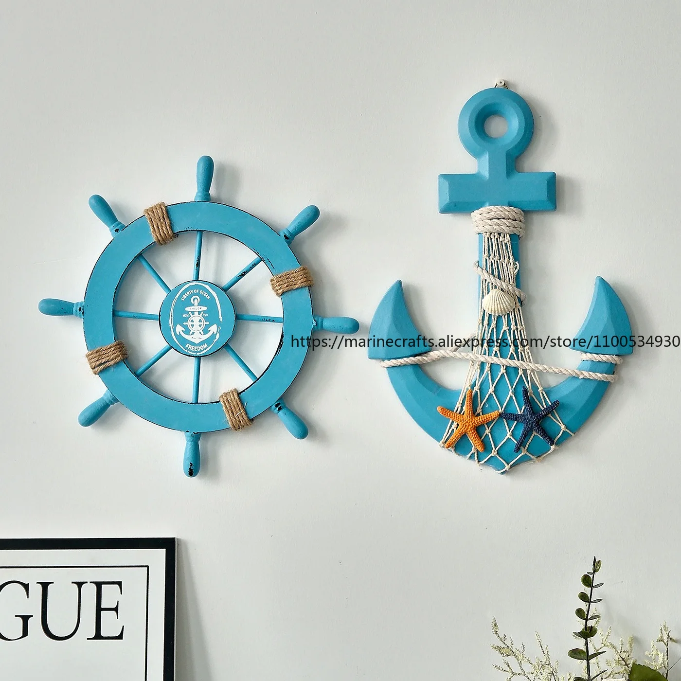 Helmsman Iron Anchor Wall Decoration Set Mediterranean Marine Theme Wooden Craft Ship's Wheel Home Decor