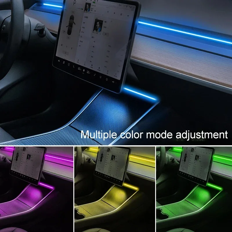 NEW For Tesla Model 3 Y Center Console Dashboard Wireless Charging RGB Neon LED Light Strip Musical Rhythm USB Power APP Control