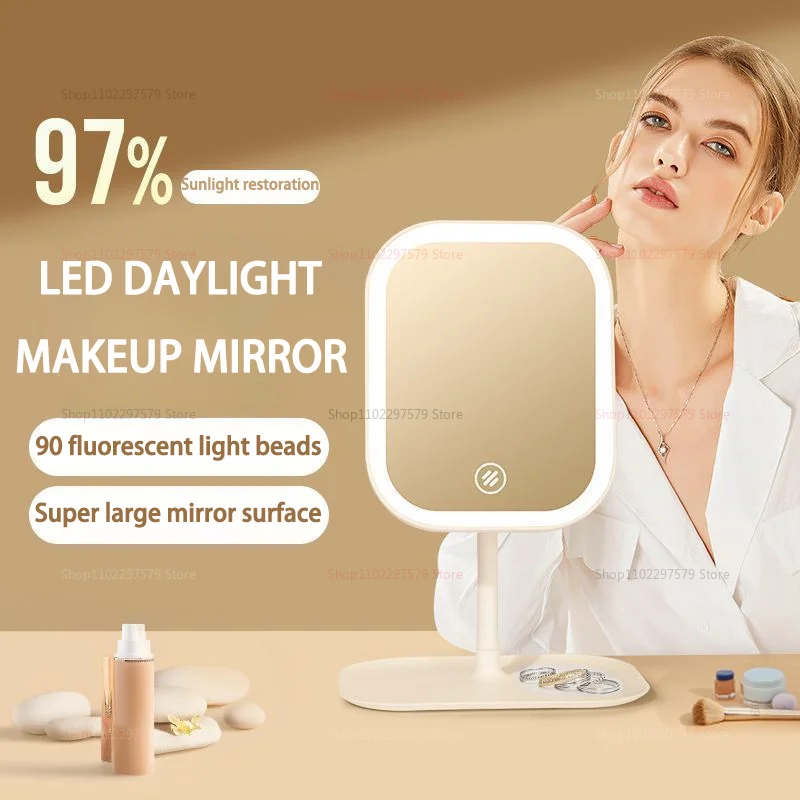 Luminous LED Smart Makeup Mirror with Light Rechargeable Vanity Mirror for Bedroom Dressing Table Beauty Hair Styling Skincare
