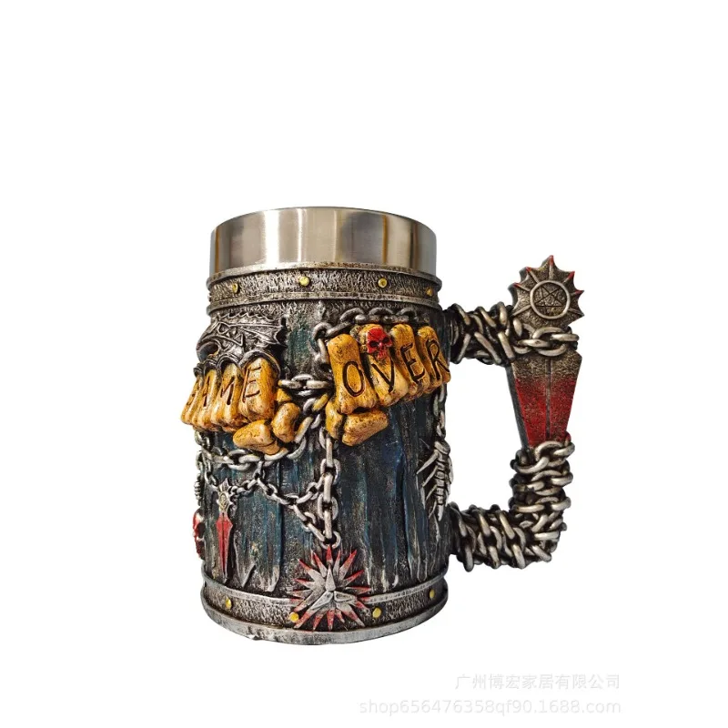 

Stainless Steel Single Handle Horn Skull Viking Mug Beer Stein Tankard, Nordic Viking Warrior Skull Mug Tankard