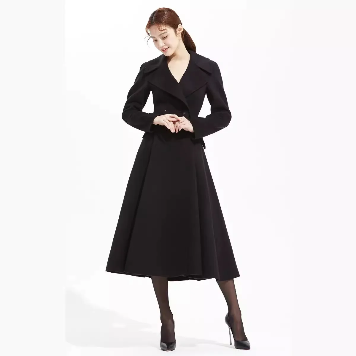 Wool coat women's design sense premium Hepburn style tweed jacket midi length