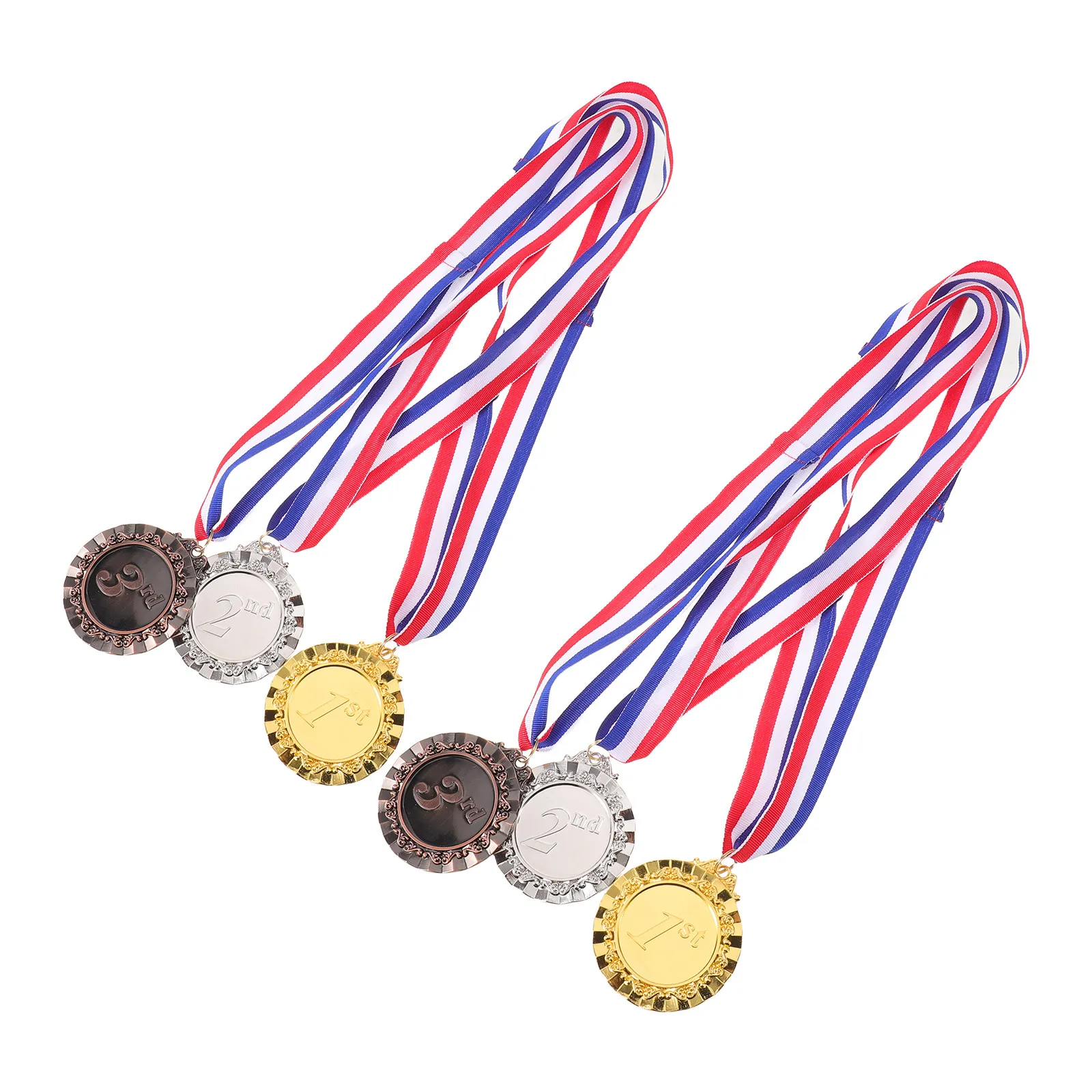 6Pcs Large Place Medals Gold Silver Bronze Metal Winner Prize Neck Ribbon for Sports Event Award Medals School Competition