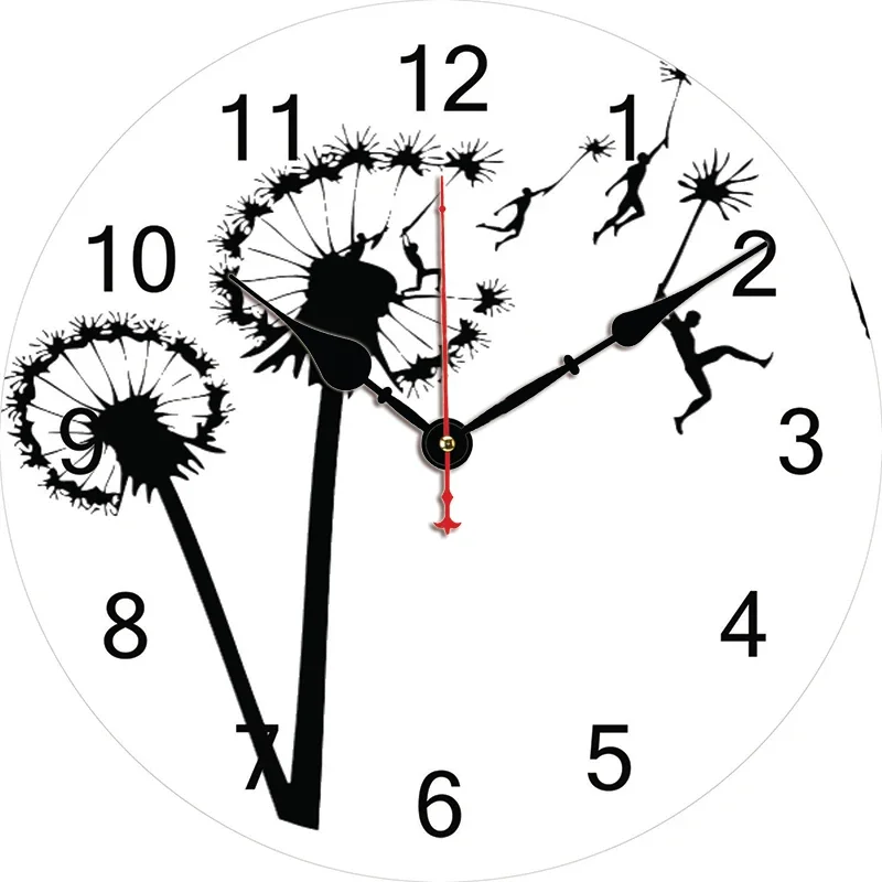 Black And White Dandelion Custom Large Clock Living Room Home Decor Round Wall Clock Quartz Table Clock Bedroom Wall Decoration