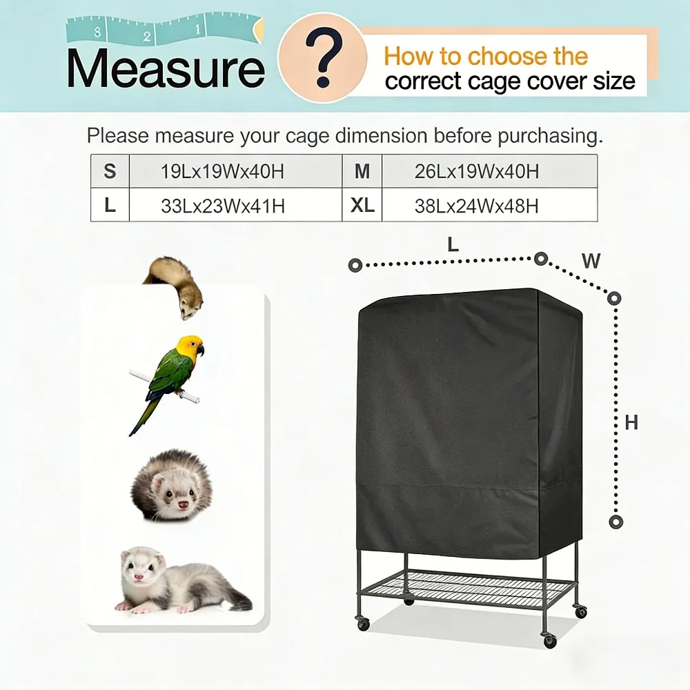 غطاء قفص الطيور من قماش أكسفورد - حجب الضوء، جيد التهوية، مقاوم للماء والغبار، غطاء واقٍ لقفص الطيور للحيوانات الأليفة الليلي