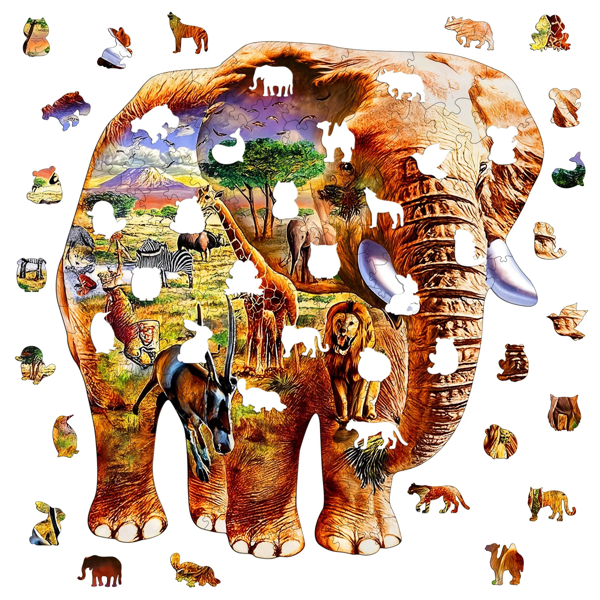 The Elephant Home Theme Wooden Jigsaw Puzzle Wooden Decor Painting Christmas and Halloween Gift Toy for Teen and Kid