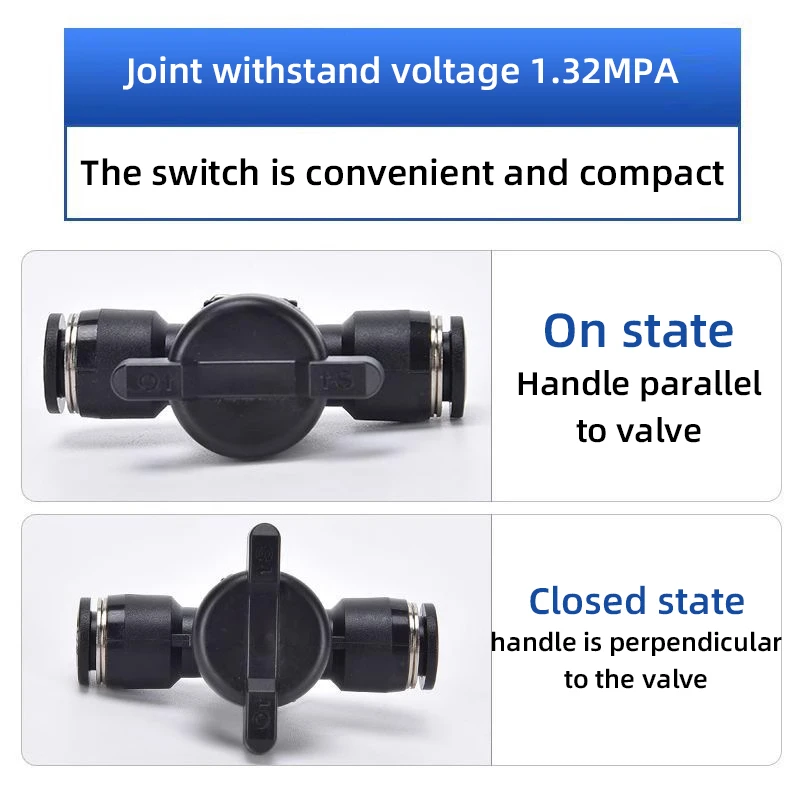 BTC Plastic Pneumatic Hand Valve 4mm 6mm 8mm Black Push In Quick Joint Connector To Turn Switch Manual Ball Current-limiting