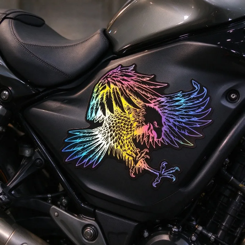 Holographic Rainbow Eagle Wing Vinyl Decal Waterproof Removable Sticker Durable for Bike Helmet Auto Smooth Surface