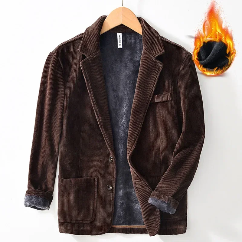 

Fall Winter Jackets for Men Korean Style Commute Casual Man Blazer Vintage Corduroy Fleece Suit Warm Mens Coats Thicken Clothes