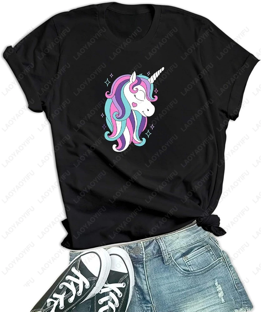 Unicorn Shirts for Women for Her Cute Graphic Merchandise Unicorn Birthday Gifts for Womens Summer Cotton Casual Breathable Tee