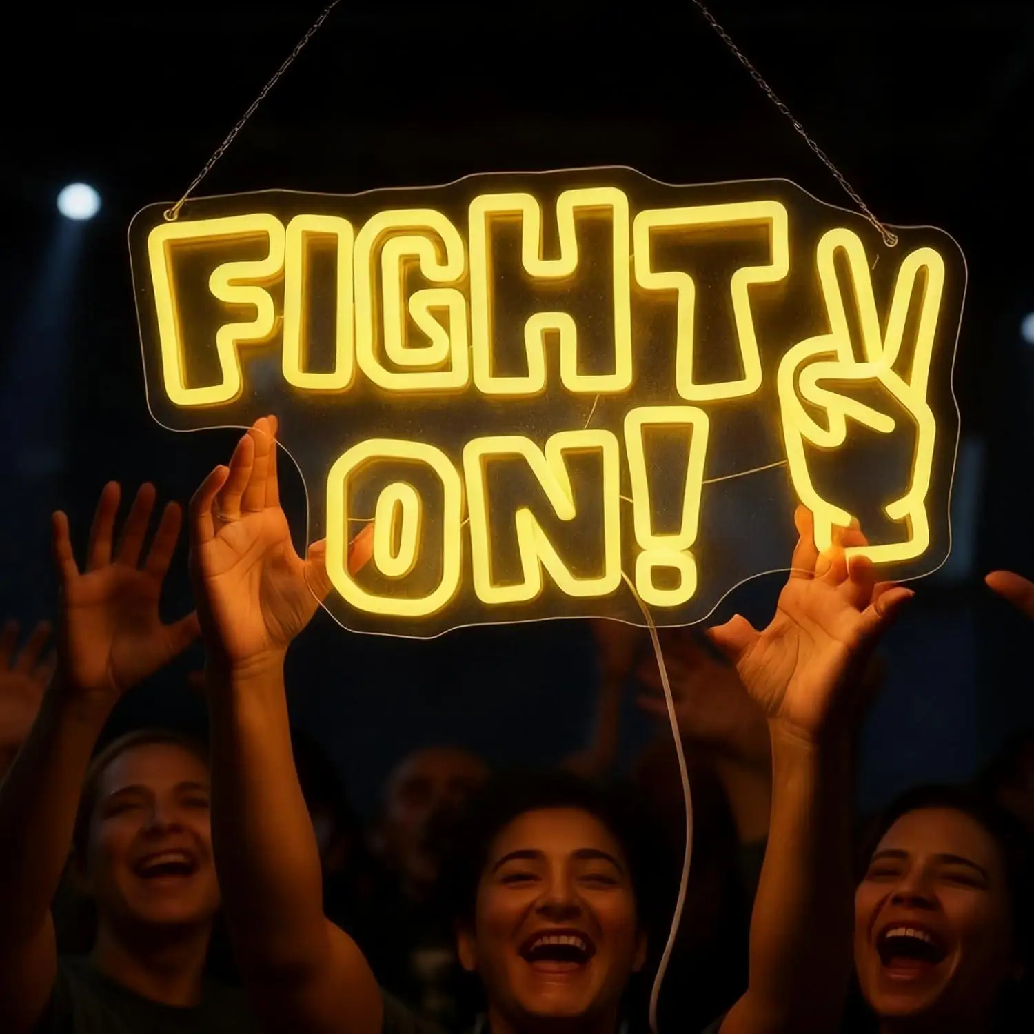 Fight On Neon Sign Victory Hand Motivational LED Wall Light for Game Room Gym Office Decor USB Powered Inspirational Gifts - view 3