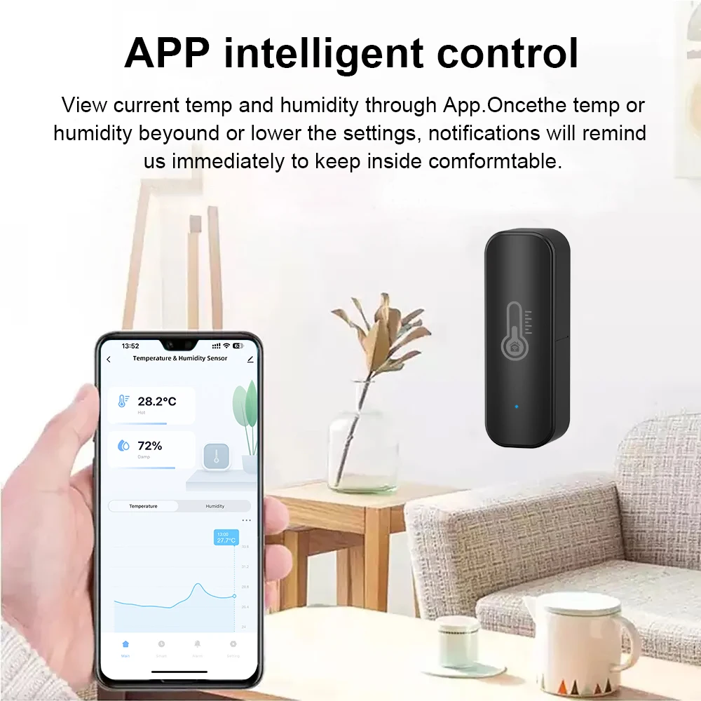 ONENUO Tuya WiFi Smart Temperature And Humidity Sensor Smart Life APP Monitor For Smart Home Var SmartLife Work With Alexa Black
