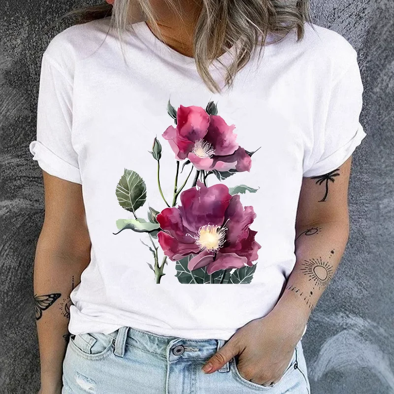 Spring Summer Europe and The United States Book Print Cartoon Women's Fashion Casual Short-sleeved T-shirt  polyester fabric