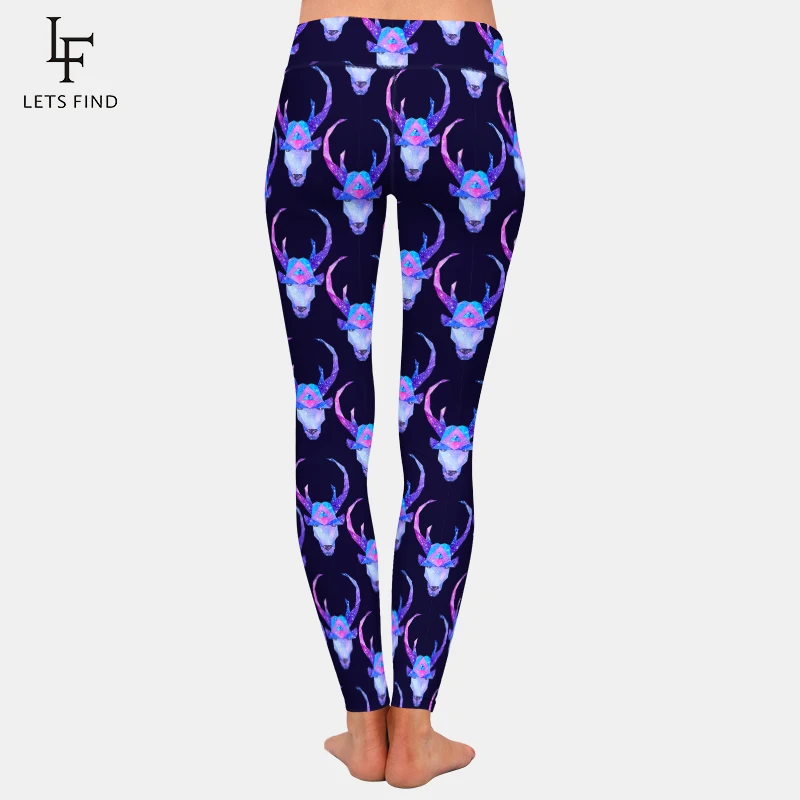 LETSFIND Legging Wanita Desain Baru Kedatangan Kosmik Poligonal Deer Fashion Celana Kesembilan Wanita Fitness Pinggang Tinggi