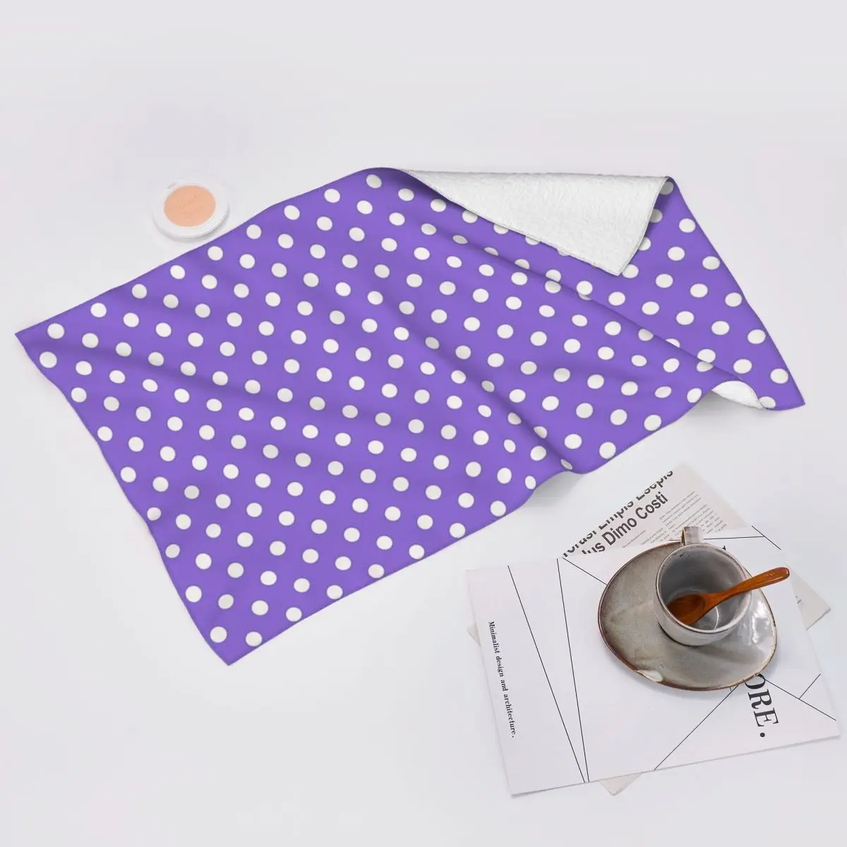 Custom White Polka Dots Over Purple Soft Face Towel Quick Dry Pool Bath Cotton Towels Breathable