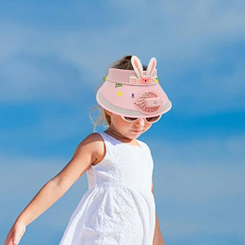 Sun Hat With Fan For Kids Rabbit Ears Children's Sun Hat With Fan Cute Sunscreen Empty Top Hats Sun Visor Hats With Fan For Boys