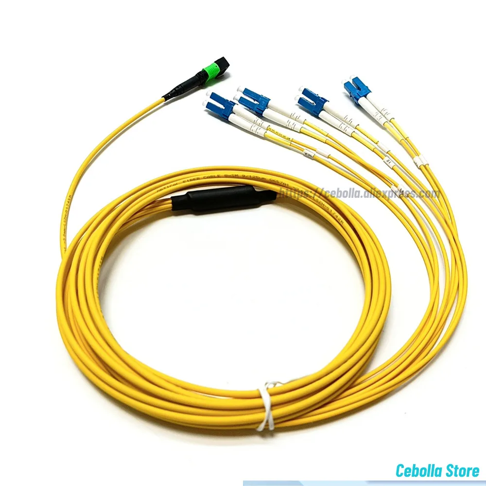 

MPO APC to 8 LC/UPC SM Duplex Fiber Optic Breakout Cable OS2 Yellow MPO Assembly Type B Fanout Patch Cord for Data Center 2PCS