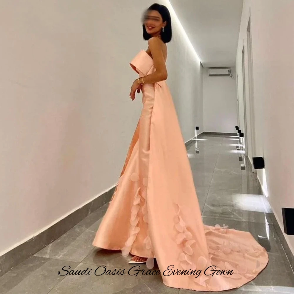 Fashion Strapless Sleeveless Customized Homecoming Dress High Quality Satin Mermaid Vestido De Festa Simple Flower Evening Dress