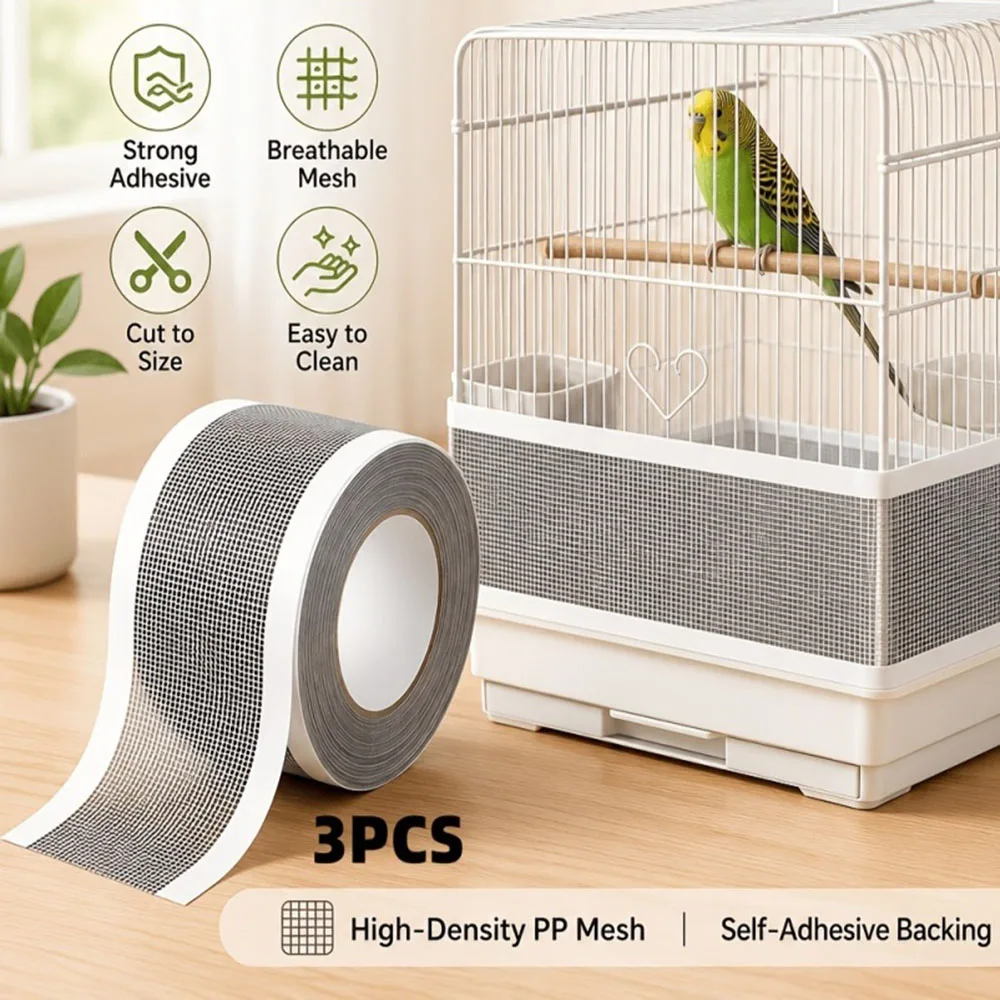 1PC Bird Cage Seed Catcher Mesh Net Self-Adhesive Cuttable Breathable Anti-Splatter Guard Wrap Cover Parrot Feathers Accessories