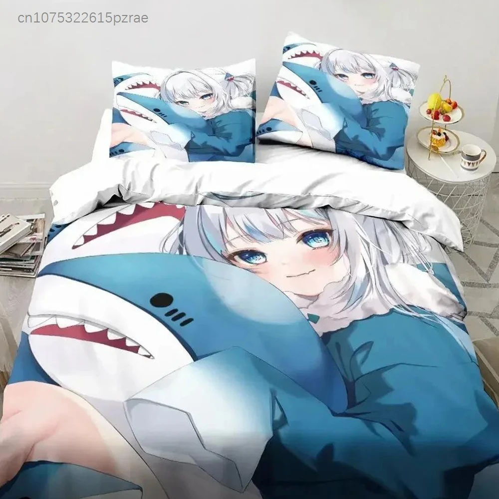 Top Kawaii Gawr Gura Cute Girl My Angle King Twin Double Child Bedding Set Microfiber Or Polyester Print Anime Duvet Cover Set